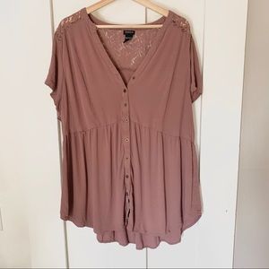 Torrid Mauve Button Front Top w/ Lace Back Detail